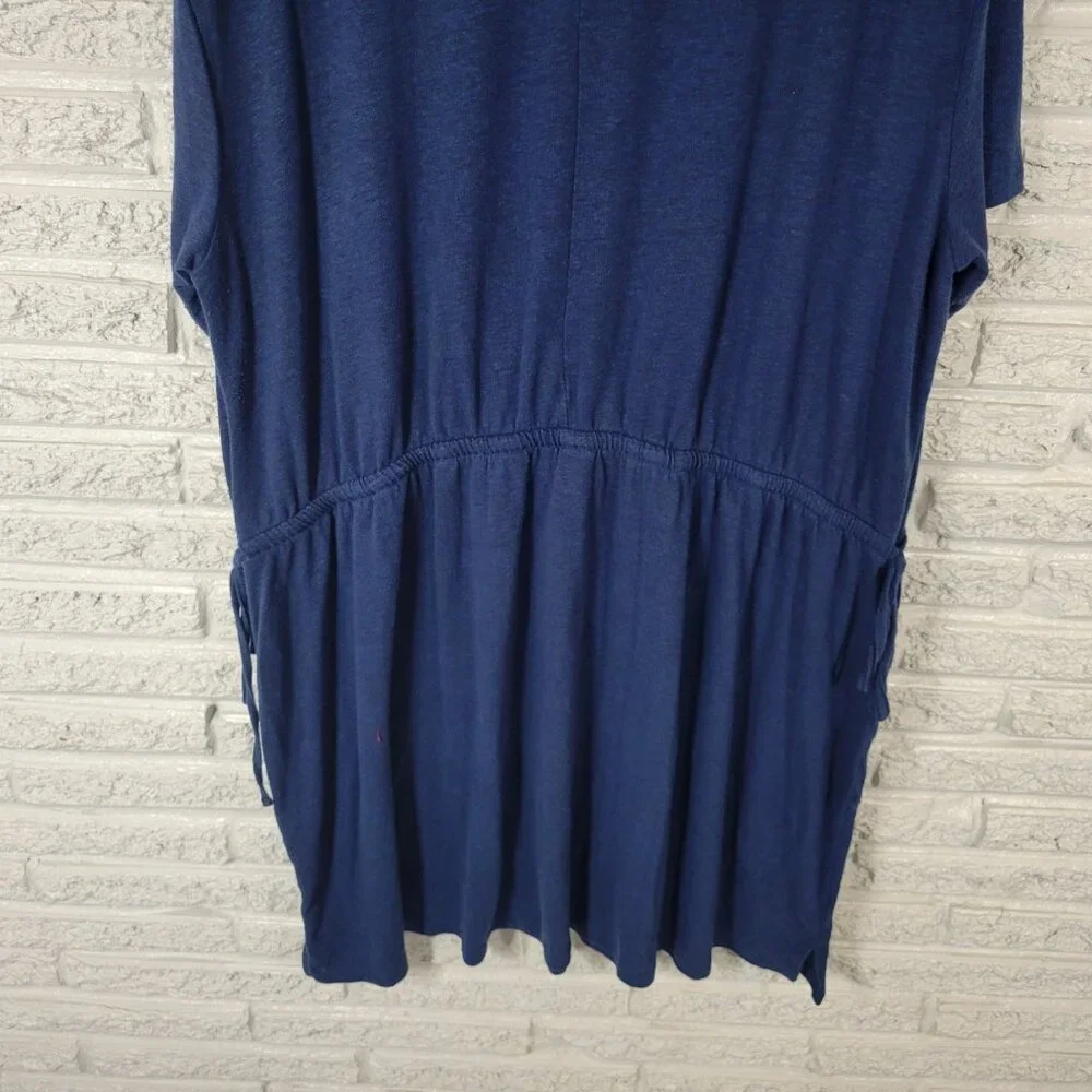 Old Navy 3X Plus Swim Cover Up Dress Navy Blue Linen Blend Tied Waist BLU35E